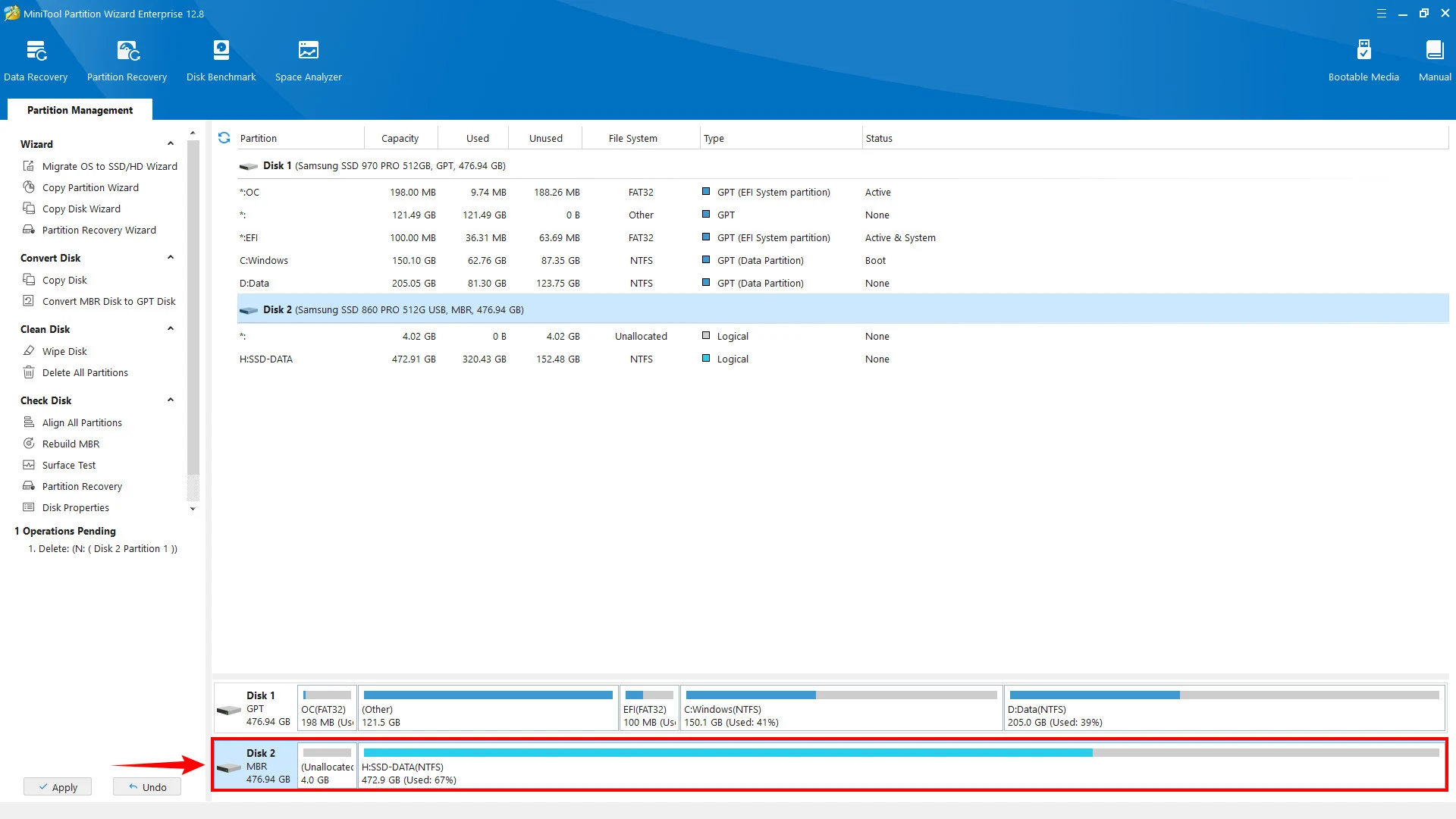 Partition Wizard - Tạo phân vùng Unallocated từ 4.05GB