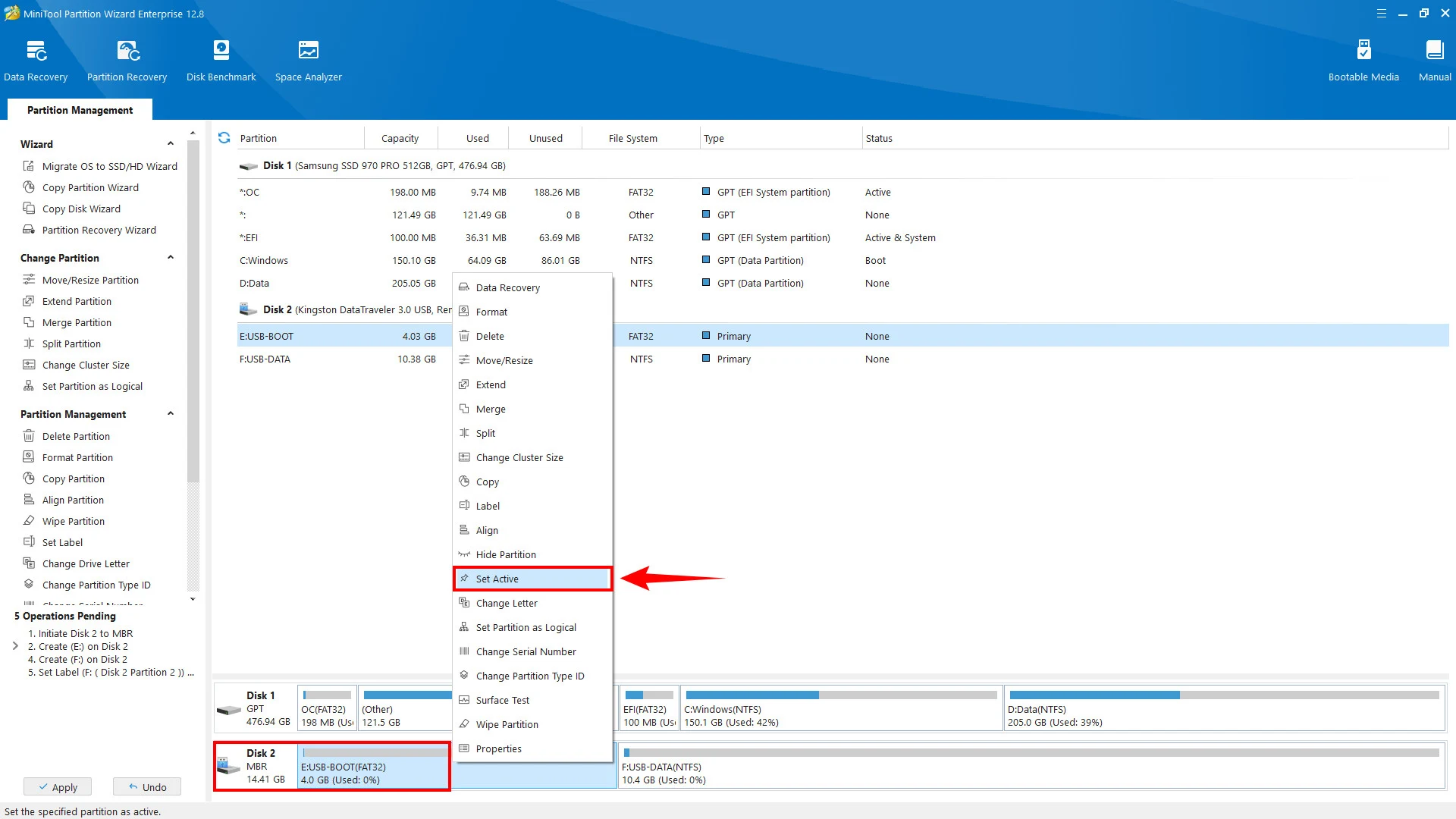 Partition Wizard - Phân chia FAT32 (boot) và NTFS (dữ liệu)
