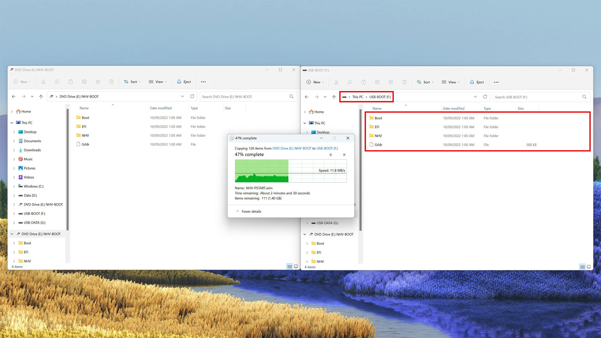 Sao chép dữ liệu từ NHV-BOOT.ISO vào phân vùng FAT32