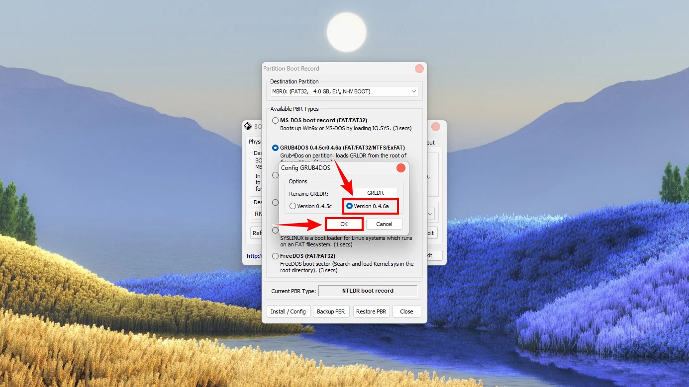 BOOTICE - Chọn GRUB4DOS Version 0.4.6a