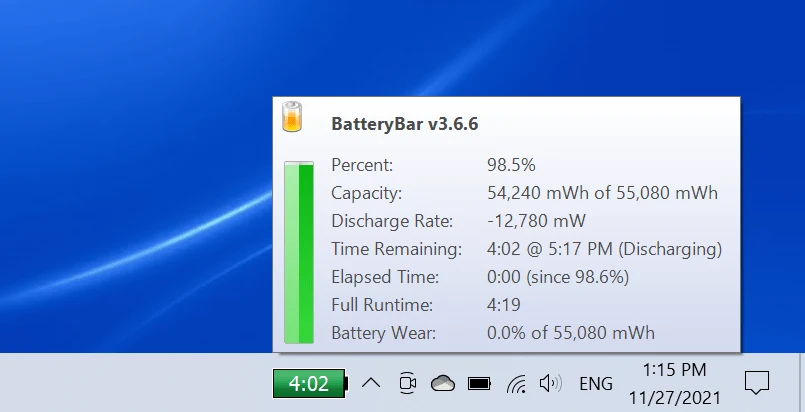 Download BatteryBar 3.5.5 – Thanh hiển thị pin cho Windows